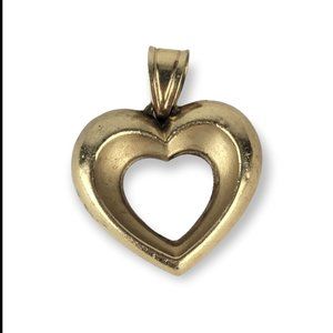 Vintage 14K Gold Hollow 3D Heart Necklace Pendant